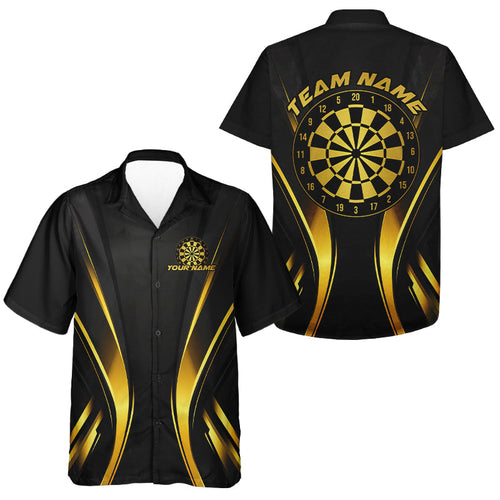 Custom Black And Gold Dartboard Dart Team Men And Women Hawaiian Shirt, Golden Dart Outfits IPHW9979