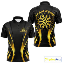 Load image into Gallery viewer, Custom Black And Gold Dartboard Dart Team Men Polo Shirt, Golden Dart Outfits IPHW9979