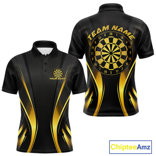 Custom Black And Gold Dartboard Dart Team Men Polo Shirt, Golden Dart Outfits IPHW9979