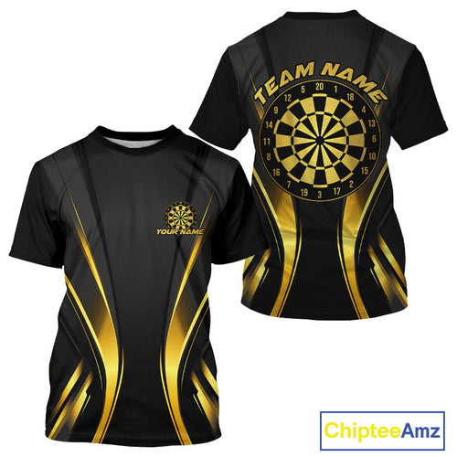 Custom Black And Gold Dartboard Dart Team Men T-Shirts, Golden Dart Outfits IPHW9979
