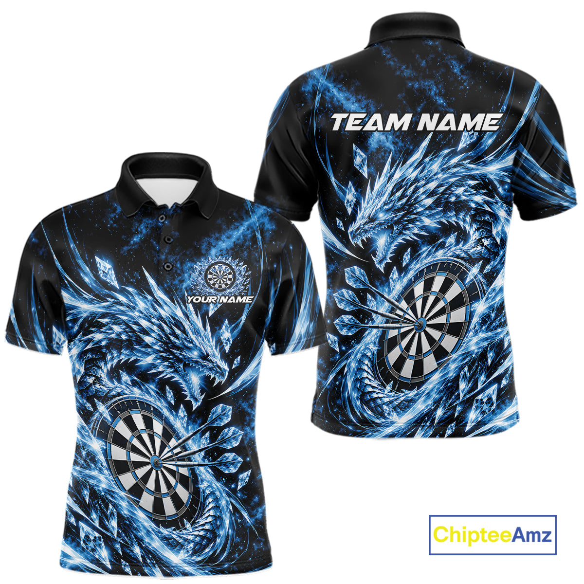 Custom Icy Blue Cyrstal Ice Dragon Dart Team Polo Shirt For Men, Dart Player Jersey IPHW12455