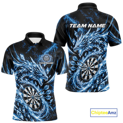 Custom Icy Blue Cyrstal Ice Dragon Dart Team Polo Shirt For Men, Dart Player Jersey IPHW12455