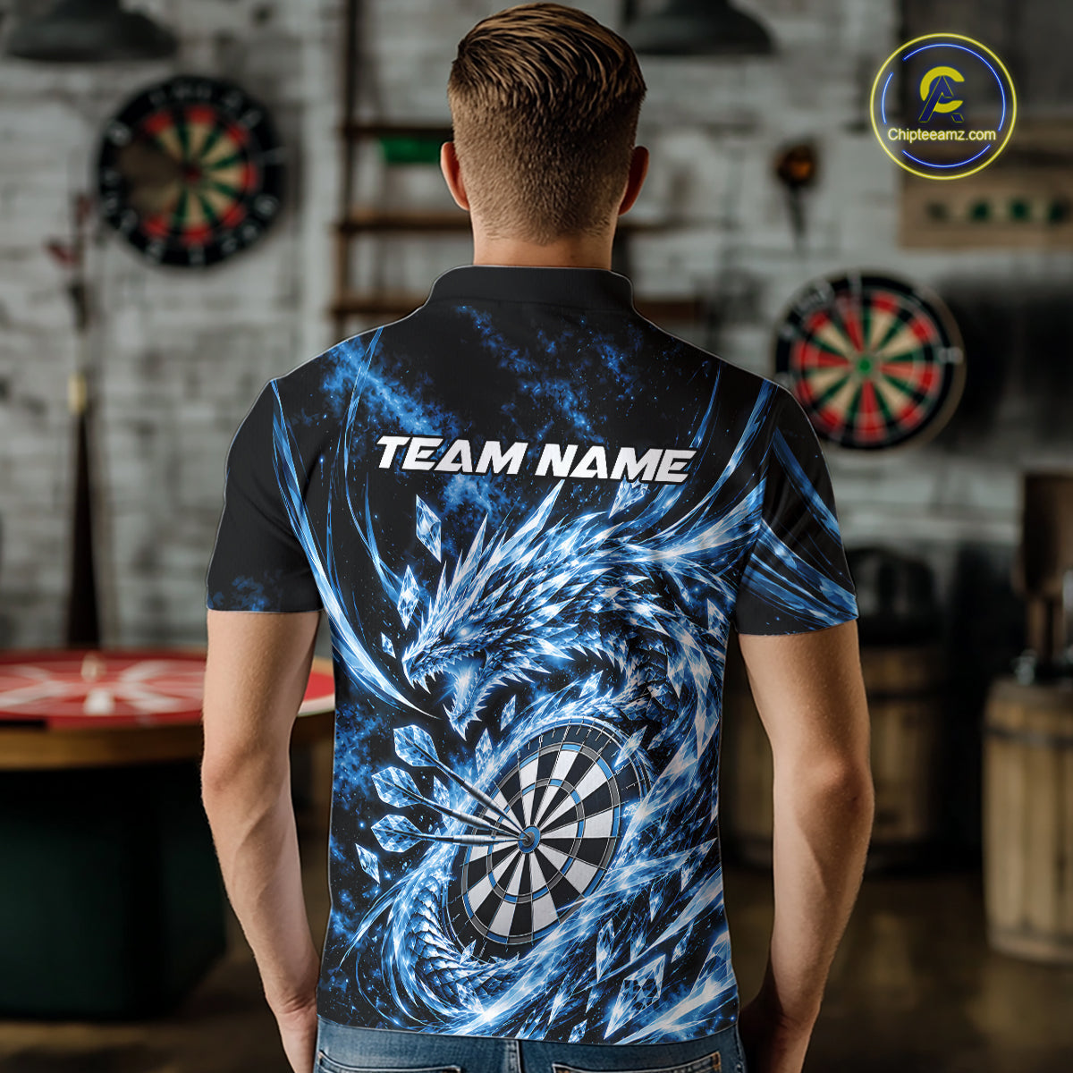 Custom Icy Blue Cyrstal Ice Dragon Dart Team Polo Shirt For Men, Dart Player Jersey IPHW12455