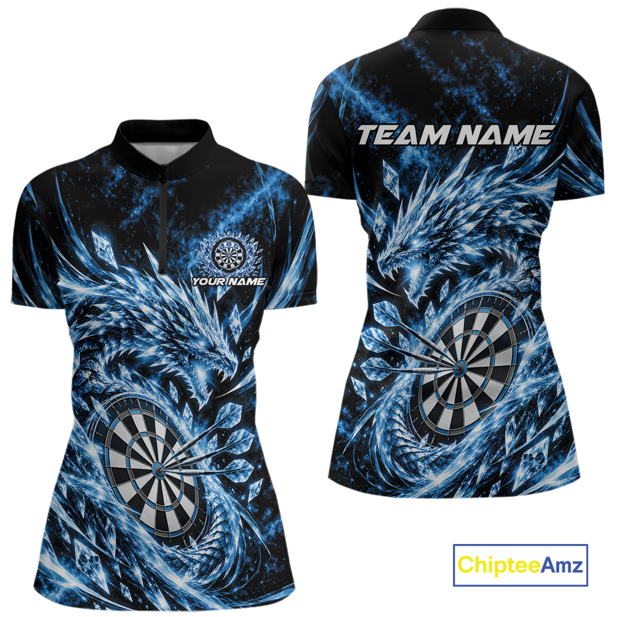Custom Icy Blue Cyrstal Ice Dragon Dart Team Quarter-Zip Shirt For Women, Dart Jersey IPHW12455