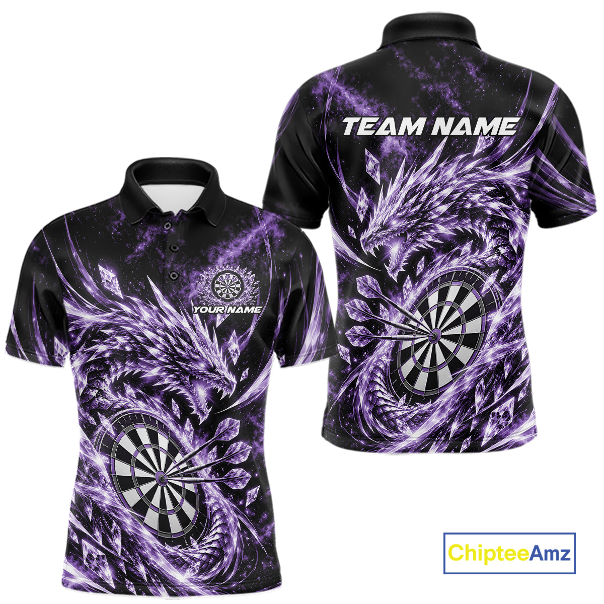 Custom Icy Purple Cyrstal Ice Dragon Dart Team Polo Shirt For Men, Dart Player Jersey IPHW12456