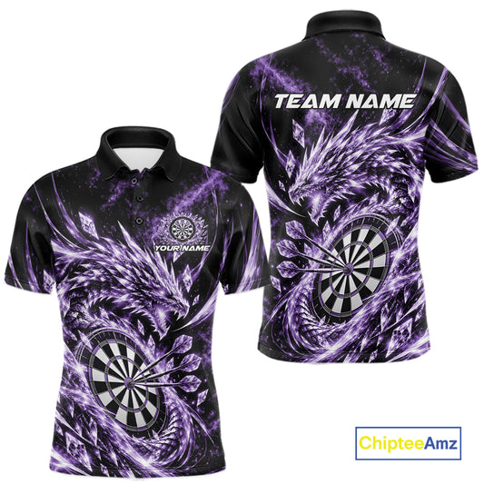 Custom Icy Purple Cyrstal Ice Dragon Dart Team Polo Shirt For Men, Dart Player Jersey IPHW12456