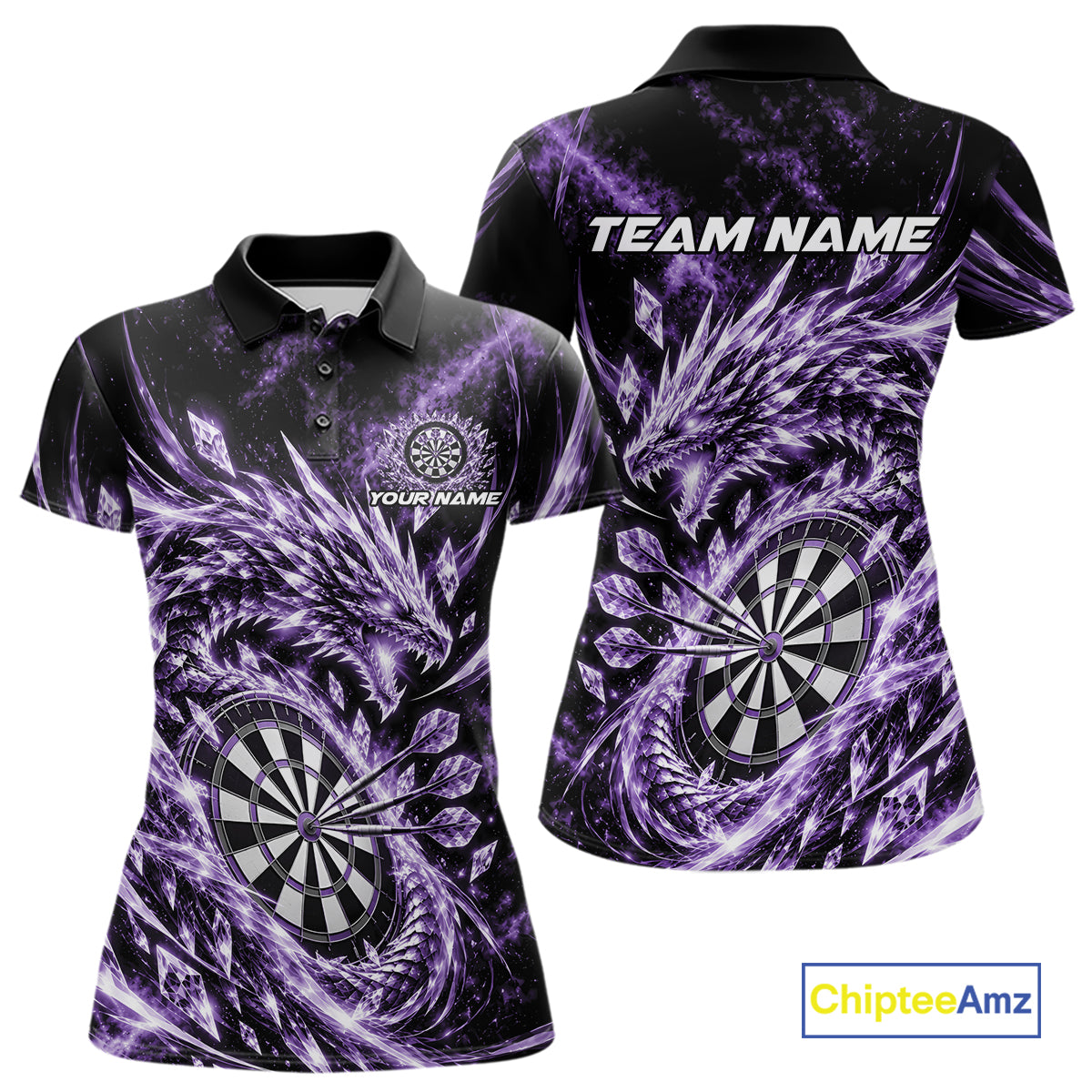 Custom Icy Purple Cyrstal Ice Dragon Dart Team Polo Shirt For Women, Dart Player Jersey IPHW12456