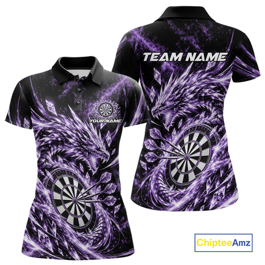 Custom Icy Purple Cyrstal Ice Dragon Dart Team Polo Shirt For Women, Dart Player Jersey IPHW12456