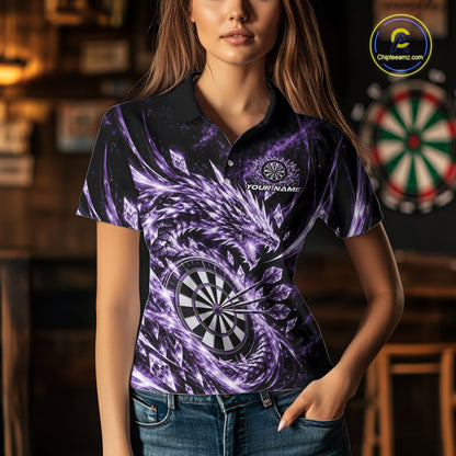 Custom Icy Purple Cyrstal Ice Dragon Dart Team Polo Shirt For Women, Dart Player Jersey IPHW12456