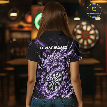 Custom Icy Purple Cyrstal Ice Dragon Dart Team Polo Shirt For Women, Dart Player Jersey IPHW12456