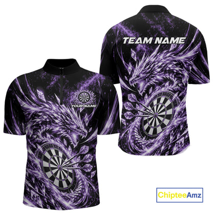 Custom Icy Purple Cyrstal Ice Dragon Dart Team Quarter Zip Shirt For Men, Dart Player Jersey IPHW12456
