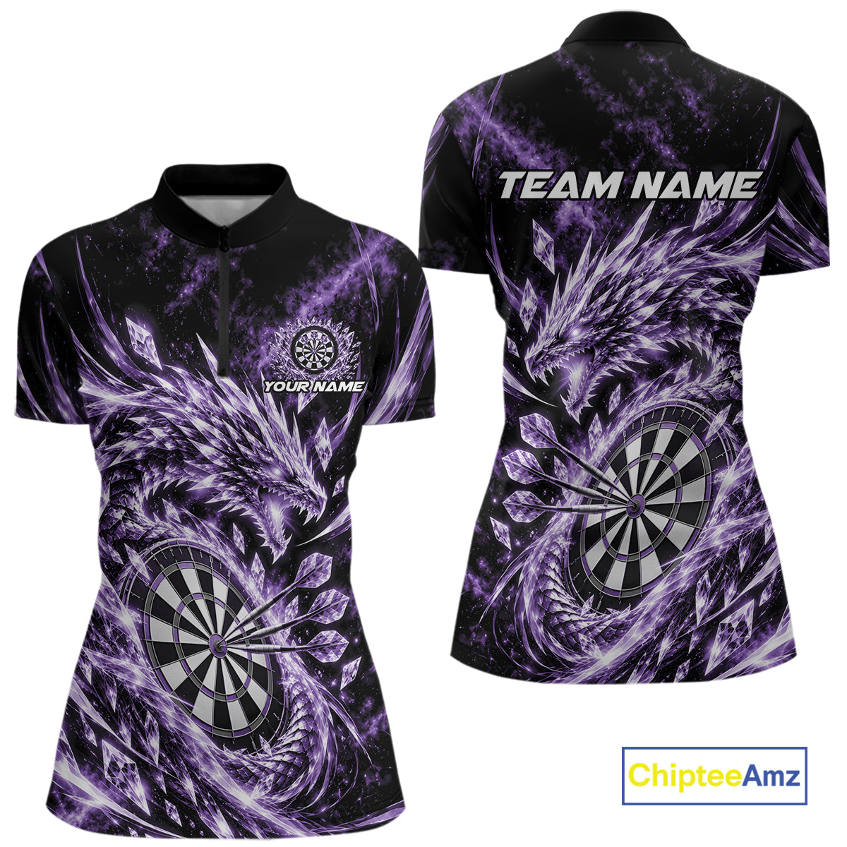 Custom Icy Purple Cyrstal Ice Dragon Dart Team Quarter-Zip Shirt For Women, Dart Jersey IPHW12456