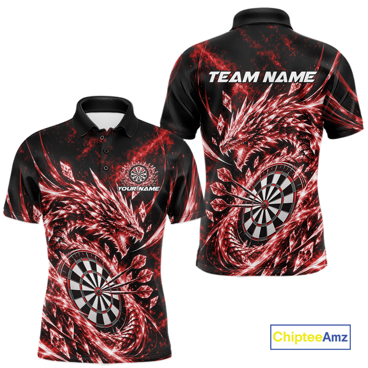 Custom Icy Red Cyrstal Ice Dragon Dart Team Polo Shirt For Men, Dart Player Jersey IPHW12457
