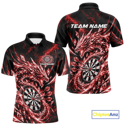 Custom Icy Red Cyrstal Ice Dragon Dart Team Polo Shirt For Men, Dart Player Jersey IPHW12457