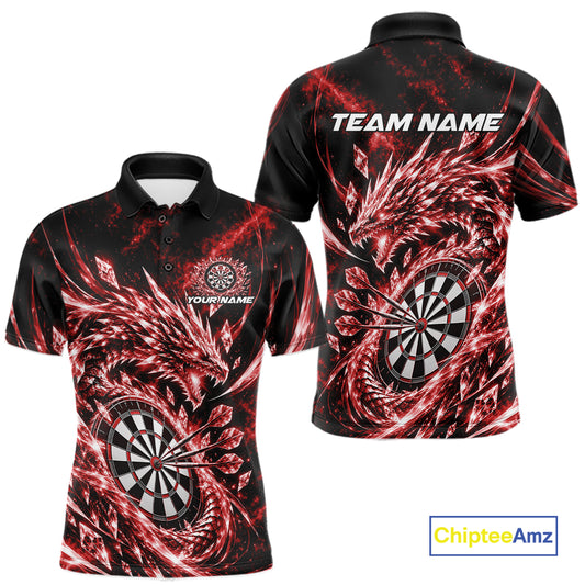 Custom Icy Red Cyrstal Ice Dragon Dart Team Polo Shirt For Men, Dart Player Jersey IPHW12457