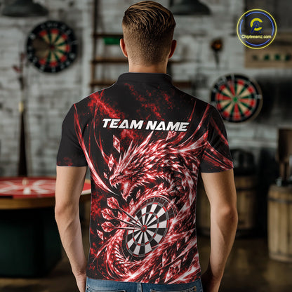 Custom Icy Red Cyrstal Ice Dragon Dart Team Polo Shirt For Men, Dart Player Jersey IPHW12457
