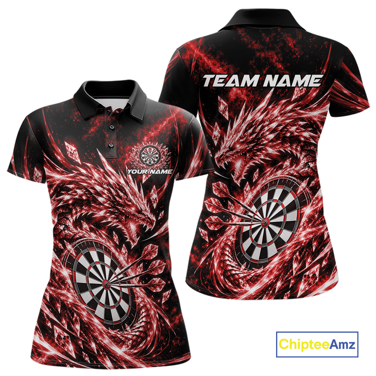Custom Icy Red Cyrstal Ice Dragon Dart Team Polo Shirt For Women, Dart Player Jersey IPHW12457