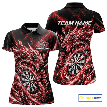 Custom Icy Red Cyrstal Ice Dragon Dart Team Polo Shirt For Women, Dart Player Jersey IPHW12457