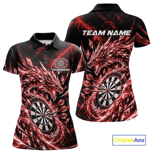 Custom Icy Red Cyrstal Ice Dragon Dart Team Polo Shirt For Women, Dart Player Jersey IPHW12457