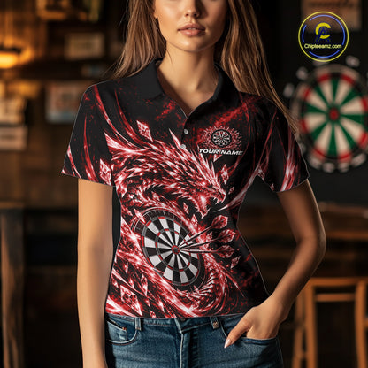 Custom Icy Red Cyrstal Ice Dragon Dart Team Polo Shirt For Women, Dart Player Jersey IPHW12457