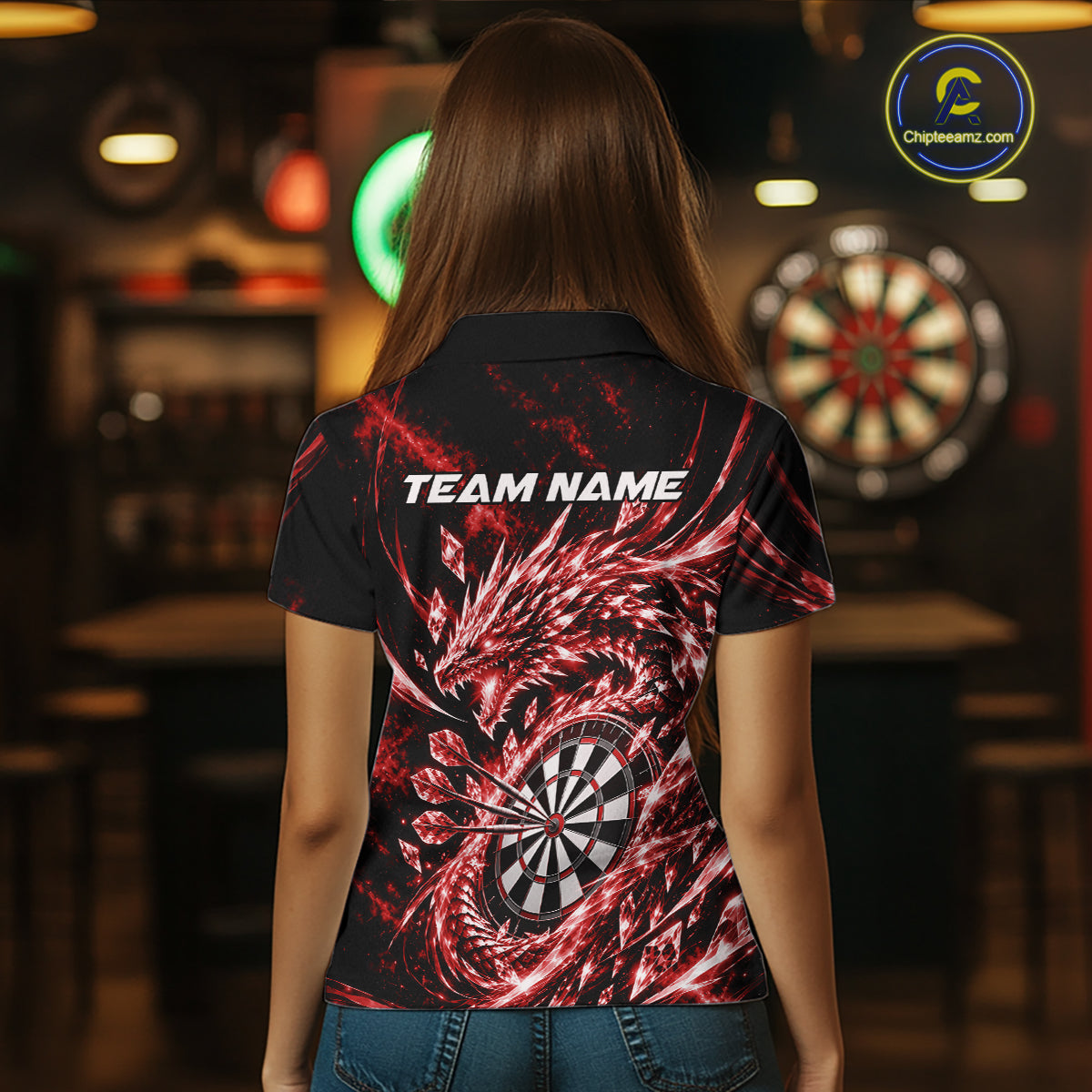 Custom Icy Red Cyrstal Ice Dragon Dart Team Polo Shirt For Women, Dart Player Jersey IPHW12457