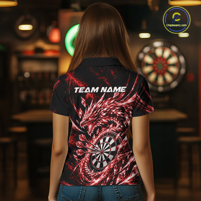 Custom Icy Red Cyrstal Ice Dragon Dart Team Polo Shirt For Women, Dart Player Jersey IPHW12457
