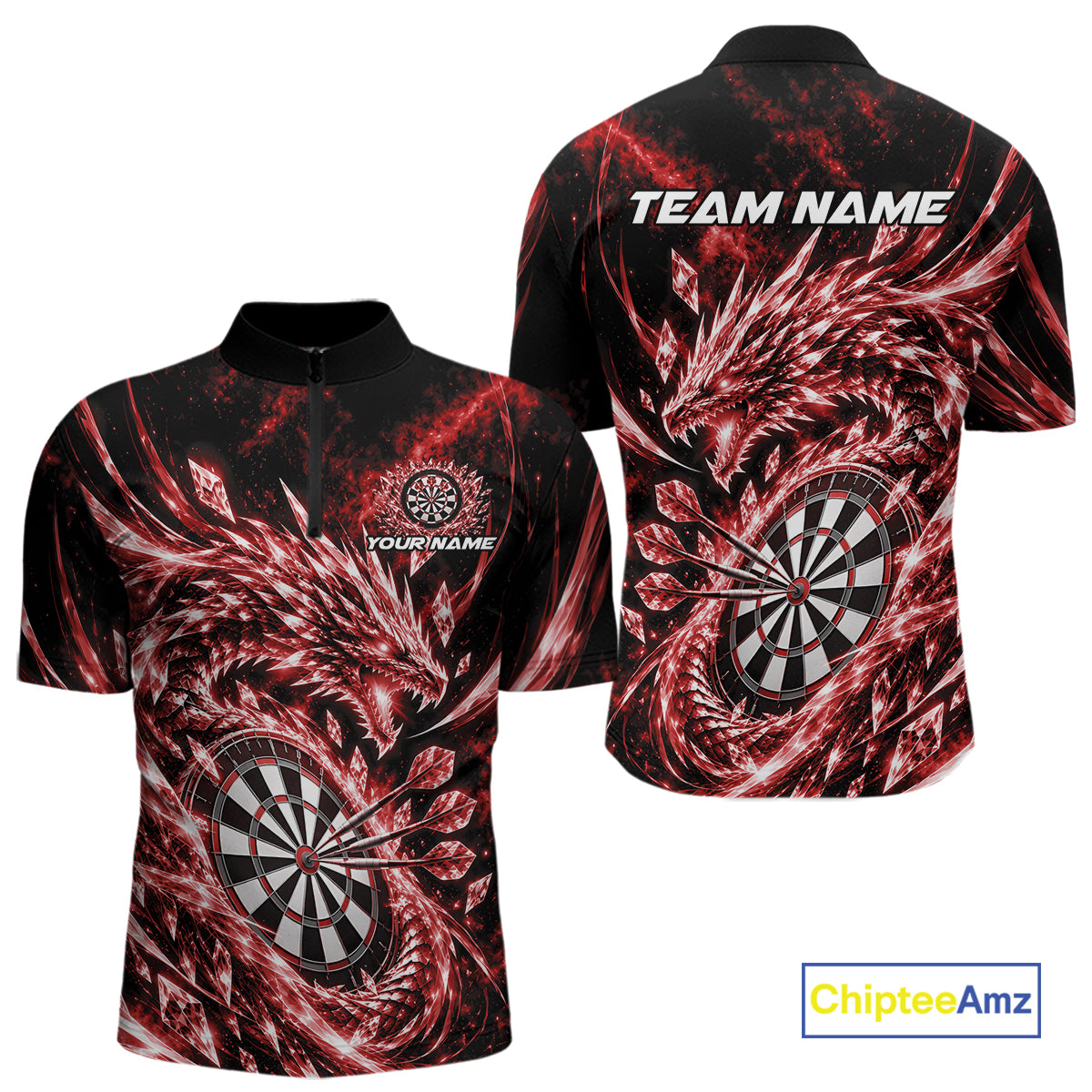 Custom Icy Red Cyrstal Ice Dragon Dart Team Quarter Zip Shirt For Men, Dart Player Jersey IPHW12457