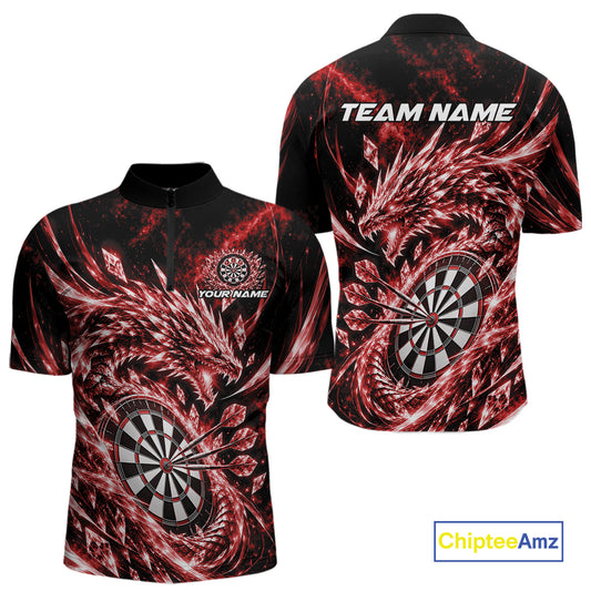 Custom Icy Red Cyrstal Ice Dragon Dart Team Quarter Zip Shirt For Men, Dart Player Jersey IPHW12457