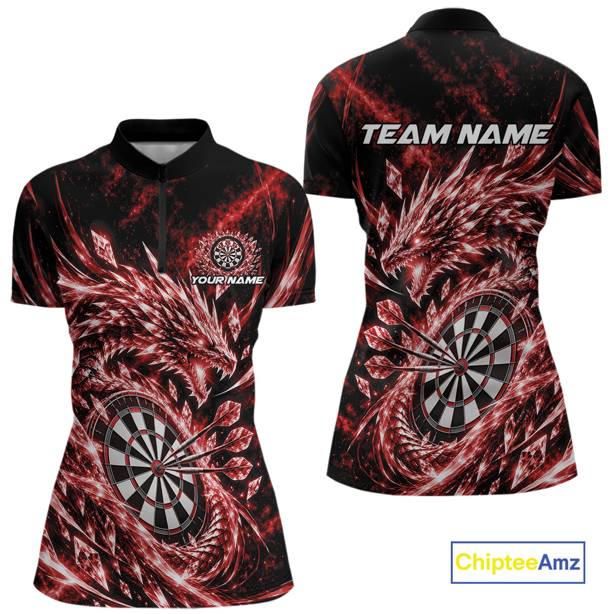 Custom Icy Red Cyrstal Ice Dragon Dart Quarter-Zip Shirt For Women, Dart Player Jersey IPHW12457