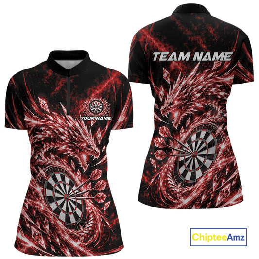 Custom Icy Red Cyrstal Ice Dragon Dart Quarter-Zip Shirt For Women, Dart Player Jersey IPHW12457