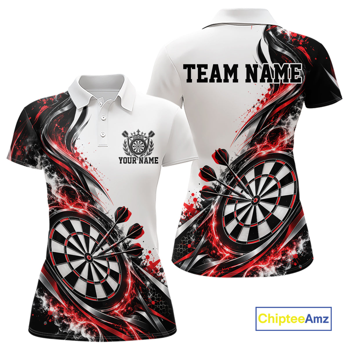 Custom Red Smoke Dart Polo Shirt For Women, Dart Team Jersey Dart League Shirt IPHW12466