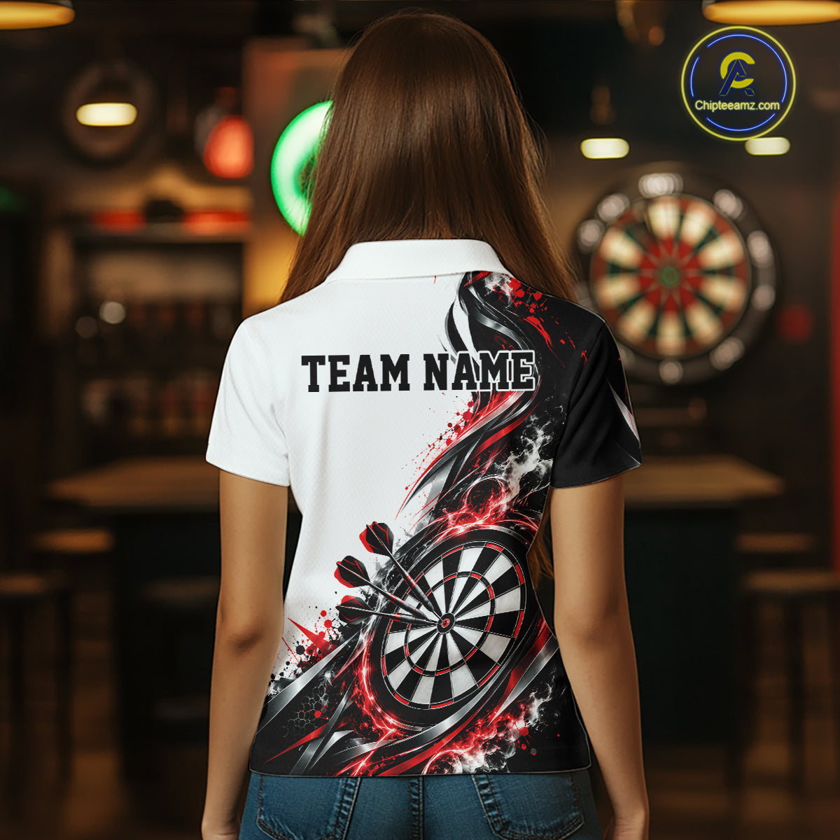 Custom Red Smoke Dart Polo Shirt For Women, Dart Team Jersey Dart League Shirt IPHW12466