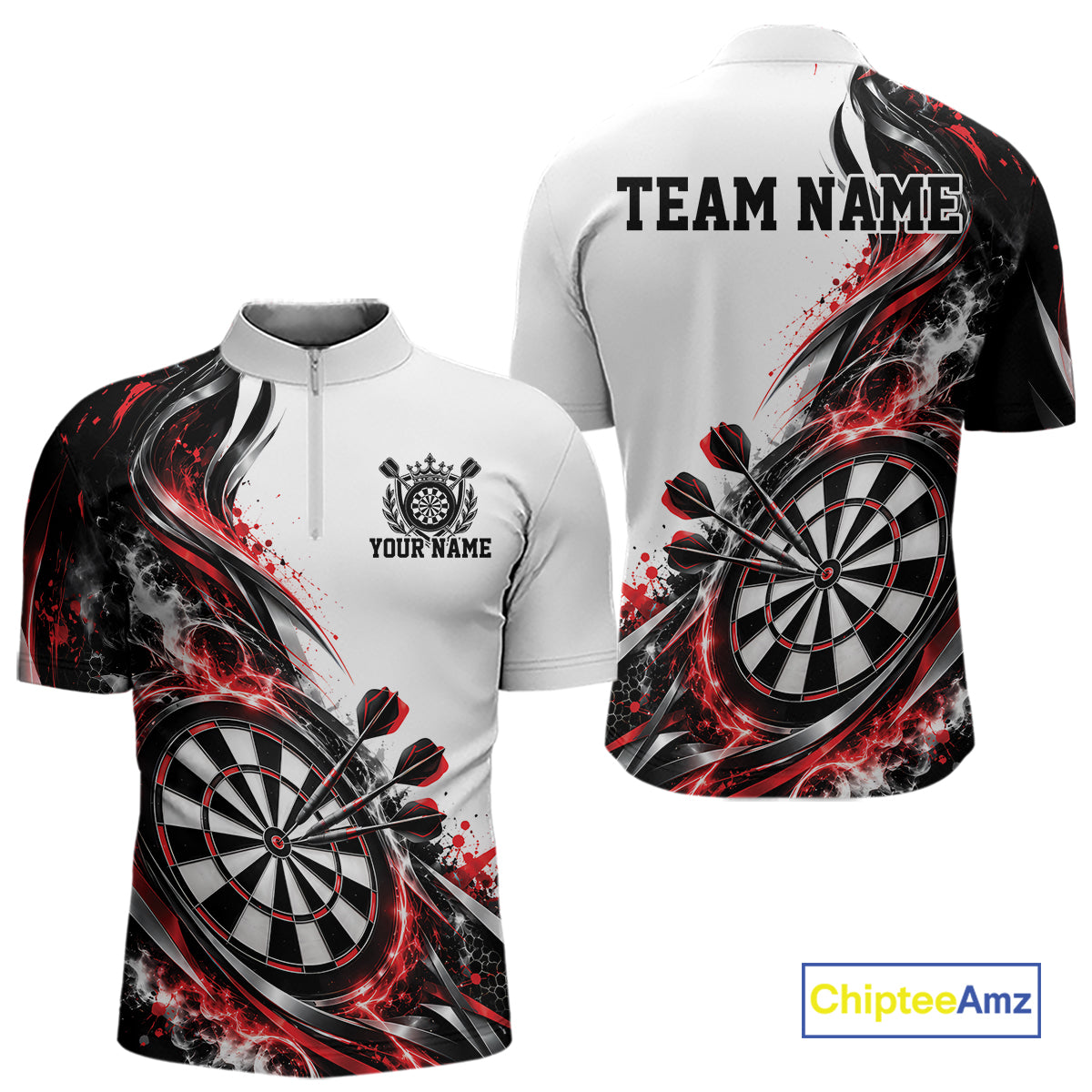 Custom Red Smoke Dart Quarter Zip Shirt For Men, Dart Team Jersey Dart League Shirt IPHW12466
