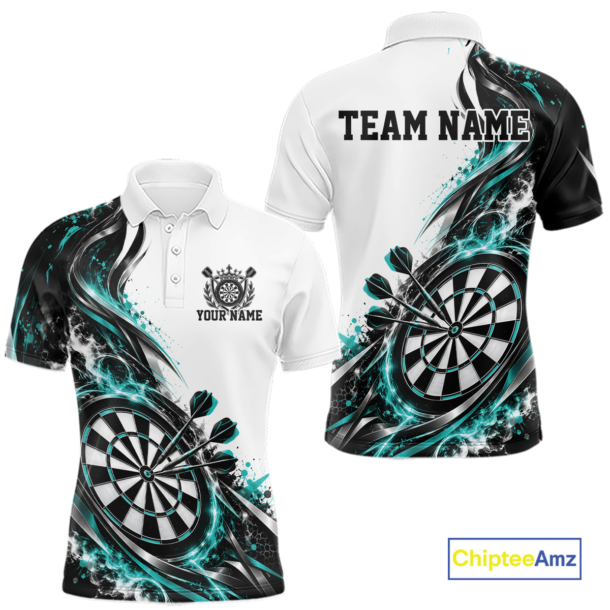 Custom Teal Blue Smoke Dart Polo Shirt For Men, Dart Team Jersey Dart League Shirt IPHW12467