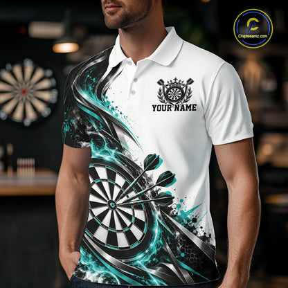 Custom Teal Blue Smoke Dart Polo Shirt For Men, Dart Team Jersey Dart League Shirt IPHW12467