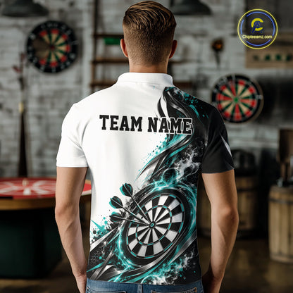 Custom Teal Blue Smoke Dart Polo Shirt For Men, Dart Team Jersey Dart League Shirt IPHW12467