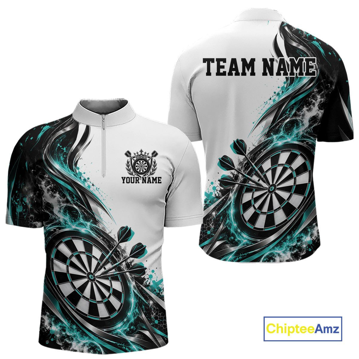 Custom Teal Blue Smoke Dart Quarter Zip Shirt For Men, Dart Team Jersey Dart League Shirt IPHW12467