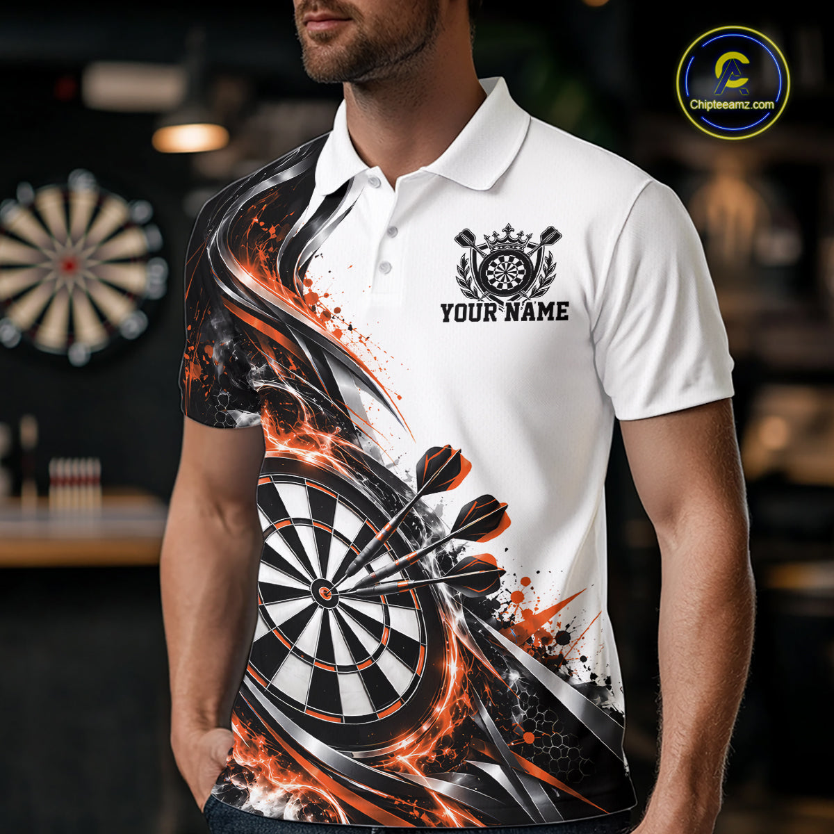 Custom Orange Smoke Dart Polo Shirt For Men, Dart Team Jersey Dart League Shirt IPHW12468