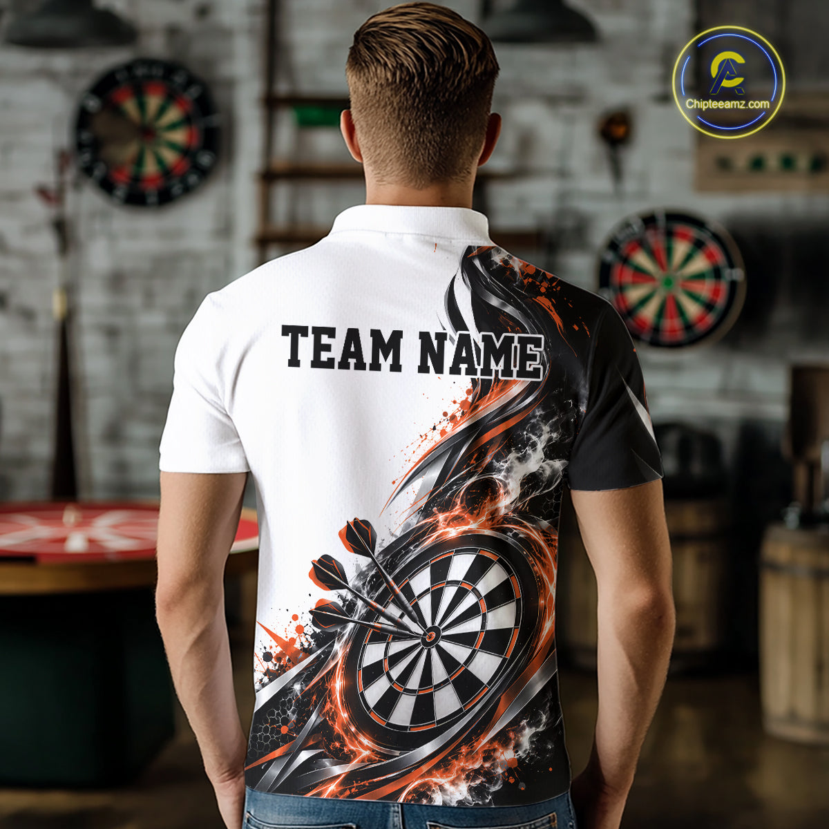 Custom Orange Smoke Dart Polo Shirt For Men, Dart Team Jersey Dart League Shirt IPHW12468