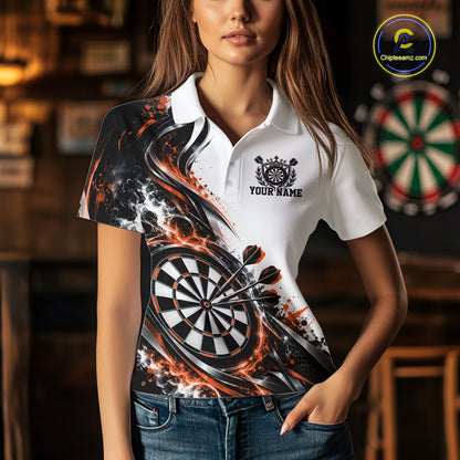Custom Orange Smoke Dart Polo Shirt For Women, Dart Team Jersey Dart League Shirt IPHW12468