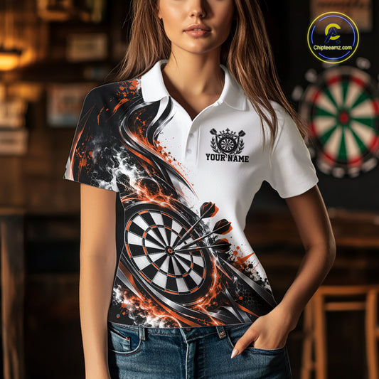 Custom Orange Smoke Dart Polo Shirt For Women, Dart Team Jersey Dart League Shirt IPHW12468