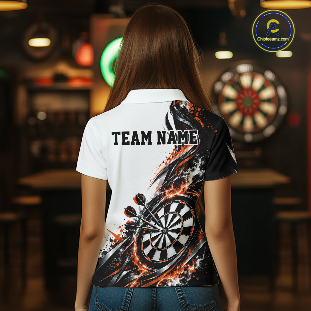 Custom Orange Smoke Dart Polo Shirt For Women, Dart Team Jersey Dart League Shirt IPHW12468