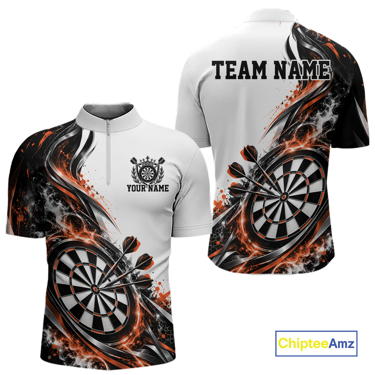 Custom Orange Smoke Dart Quarter Zip Shirt For Men, Dart Team Jersey Dart League Shirt IPHW12468