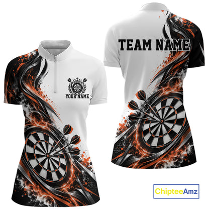 Custom Orange Smoke Dart Quarter-Zip Shirt For Women, Dart Team Jersey Dart League Shirt IPHW12468