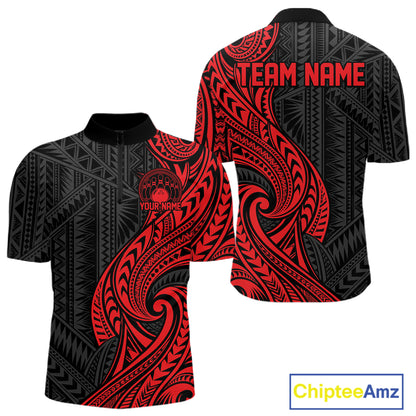 Custom Black And Red Tribal Bowling Men Quarter Zip Shirt, Bowling Team League Shirt IPHW12485