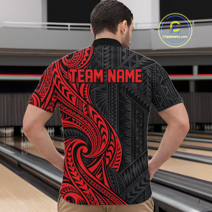 Custom Black And Red Tribal Bowling Men Quarter Zip Shirt, Bowling Team League Shirt IPHW12485