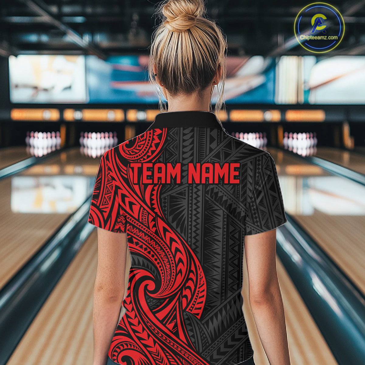 Custom Black And Red Tribal Bowling Women Quarter-Zip Shirt, Bowling Team League Shirt IPHW12485