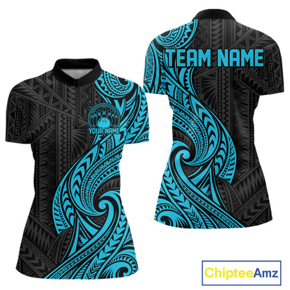 Custom Black And Turquoise Tribal Bowling Women Quarter-Zip Shirt, Team League Shirt IPHW12486