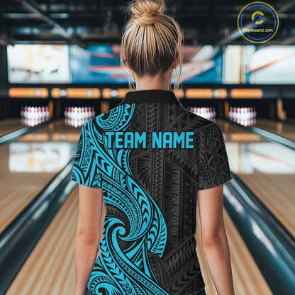 Custom Black And Turquoise Tribal Bowling Women Quarter-Zip Shirt, Team League Shirt IPHW12486