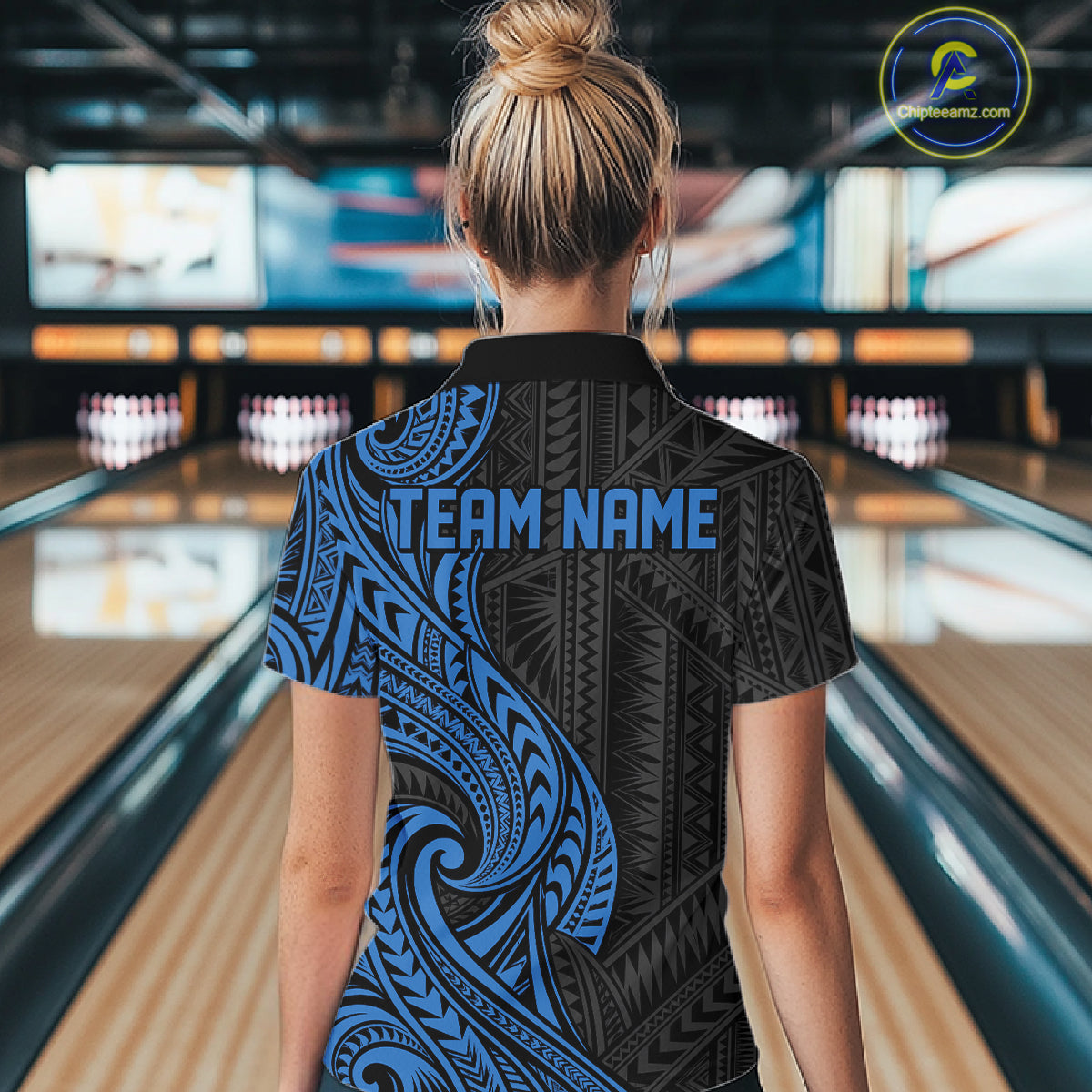 Custom Black And Blue Tribal Bowling Women Quarter-Zip Shirt, Bowling Team League Shirt IPHW12487